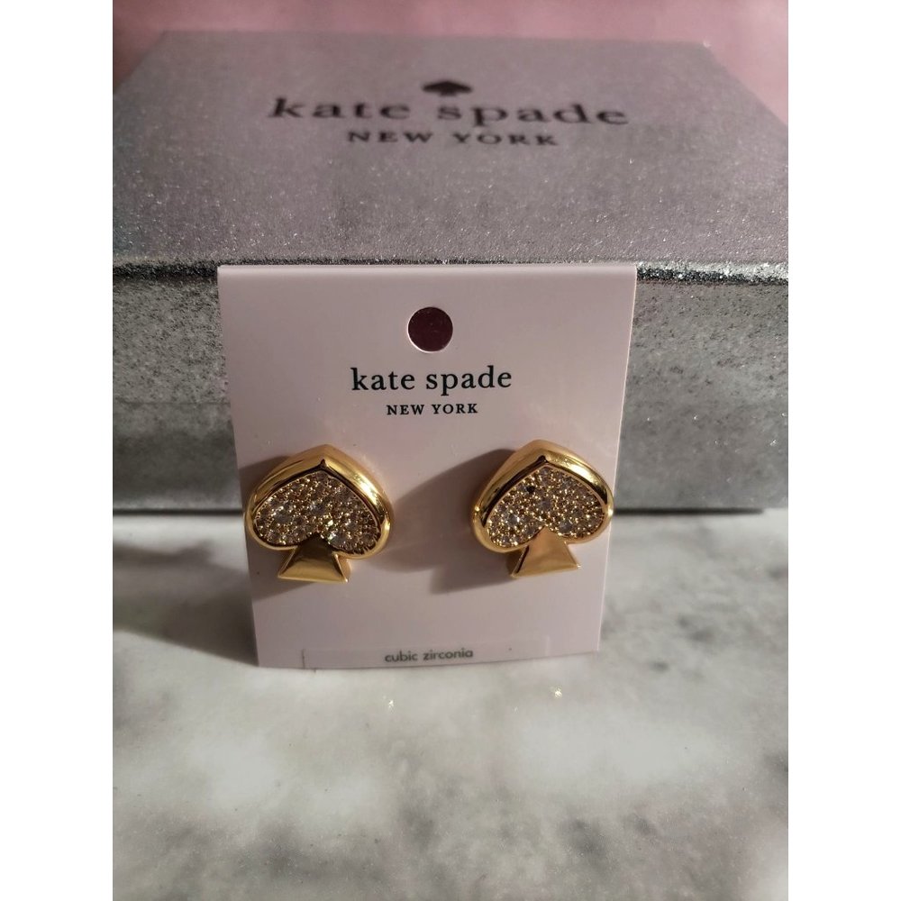 NEW Kate Spade Everyday Big Spade Clear Gold Cubic Zirconia Studs Earrings